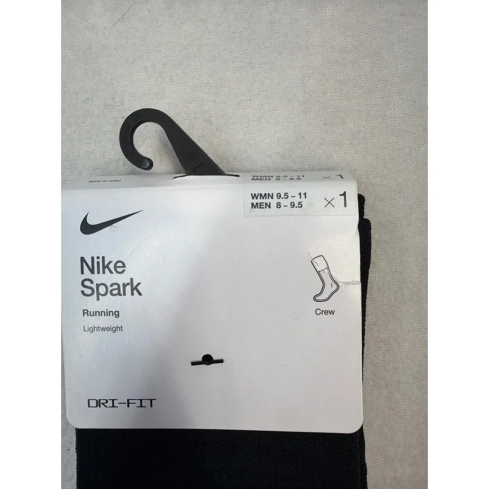 Nike Spark Lightweight Crew Socks Black Women 9.5-11 Men 8-9.5 NWT